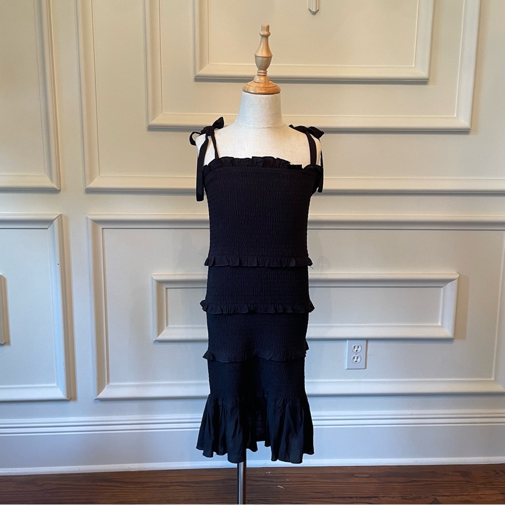 Girls NWOT Katie J NYC Black Smocked Tiered dress school dance fall sz L